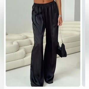 Princess Polly Satin Black Wide-Leg Pants